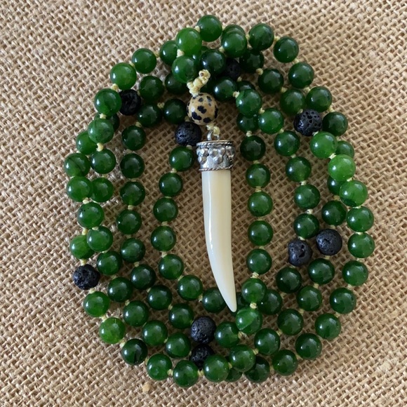 Jade with Lava Beads and bone charm Necklace - Picture 13 of 13